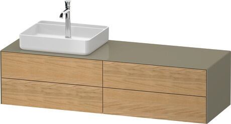 Console vanity unit wall-mounted, WT4867LH5H27010 Front: Natural Oak solid Matt, Solid wood, Corpus: Stone grey High Gloss, Lacquer, Console: Stone grey High Gloss, Lacquer, Interior lighting: Integrated