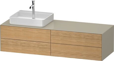 Console vanity unit wall-mounted, WT4867LH5H37010 Front: Natural Oak solid Matt, Solid wood, Corpus: taupe High Gloss, Lacquer, Console: taupe High Gloss, Lacquer, Interior lighting: Integrated