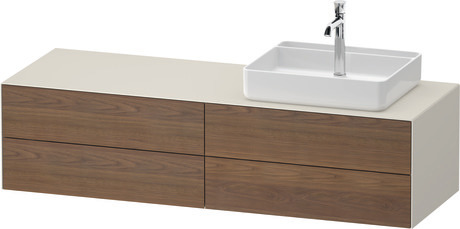 Console vanity unit wall-mounted, WT4867R77397010 Front: American walnut Matt, Solid wood, Corpus: Nordic white Satin Matt, Lacquer, Console: Nordic white Satin Matt, Lacquer, Interior lighting: Integrated