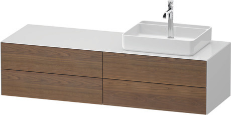 Console vanity unit wall-mounted, WT4867R77857010 Front: American walnut Matt, Solid wood, Corpus: White High Gloss, Lacquer, Console: White High Gloss, Lacquer, Interior lighting: Integrated