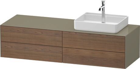 Console vanity unit wall-mounted, WT4867R77H27010 Front: American walnut Matt, Solid wood, Corpus: Stone grey High Gloss, Lacquer, Console: Stone grey High Gloss, Lacquer, Interior lighting: Integrated