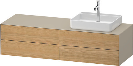 Console vanity unit wall-mounted, WT4867RH5607010 Front: Natural Oak solid Matt, Solid wood, Corpus: taupe Satin Matt, Lacquer, Console: taupe Satin Matt, Lacquer, Interior lighting: Integrated