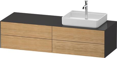 Console vanity unit wall-mounted, WT4867RH5H17010 Front: Natural Oak solid Matt, Solid wood, Corpus: Graphite High Gloss, Lacquer, Console: Graphite High Gloss, Lacquer, Interior lighting: Integrated