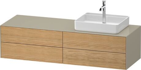 Console vanity unit wall-mounted, WT4867RH5H37010 Front: Natural Oak solid Matt, Solid wood, Corpus: taupe High Gloss, Lacquer, Console: taupe High Gloss, Lacquer, Interior lighting: Integrated