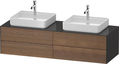 Console vanity unit wall-mounted, WT4868B77H17010 Front: American walnut Matt, Solid wood, Corpus: Graphite High Gloss, Lacquer, Console: Graphite High Gloss, Lacquer, Interior lighting: Integrated