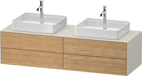 Console vanity unit wall-mounted, WT4868BH5397010 Front: Natural oak Matt, Solid wood, Corpus: Nordic white Satin Matt, Lacquer, Console: Nordic white Satin Matt, Lacquer, Interior lighting: Integrated