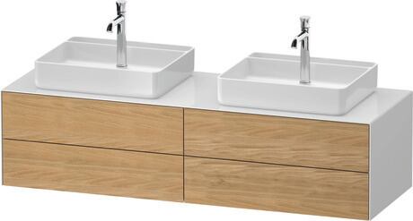 Console vanity unit wall-mounted, WT4868BH5857010 Front: Natural oak Matt, Solid wood, Corpus: White High Gloss, Lacquer, Console: White High Gloss, Lacquer, Interior lighting: Integrated