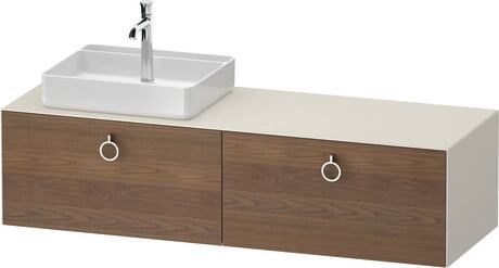 Console vanity unit wall-mounted, WT4890L77397010 Front: American walnut Matt, Solid wood, Corpus: Nordic white Satin Matt, Lacquer, Console: Nordic white Satin Matt, Lacquer, Interior lighting: Integrated