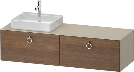 Console vanity unit wall-mounted, WT4890L77607010 Front: American walnut Matt, Solid wood, Corpus: taupe Satin Matt, Lacquer, Console: taupe Satin Matt, Lacquer, Interior lighting: Integrated