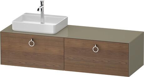 Console vanity unit wall-mounted, WT4890L77H27010 Front: American walnut Matt, Solid wood, Corpus: Stone grey High Gloss, Lacquer, Console: Stone grey High Gloss, Lacquer, Interior lighting: Integrated