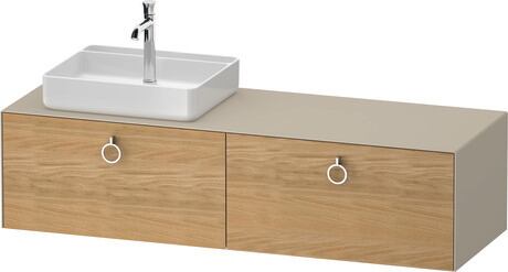 Console vanity unit wall-mounted, WT4890LH5607010 Front: Natural oak Matt, Solid wood, Corpus: taupe Satin Matt, Lacquer, Console: taupe Satin Matt, Lacquer, Interior lighting: Integrated