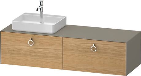 Console vanity unit wall-mounted, WT4890LH5927010 Front: Natural oak Matt, Solid wood, Corpus: Stone grey Satin Matt, Lacquer, Console: Stone grey Satin Matt, Lacquer, Interior lighting: Integrated