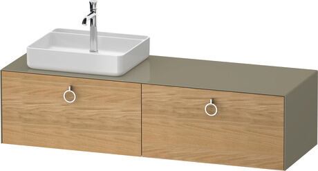 Console vanity unit wall-mounted, WT4890LH5H27010 Front: Natural oak Matt, Solid wood, Corpus: Stone grey High Gloss, Lacquer, Console: Stone grey High Gloss, Lacquer, Interior lighting: Integrated