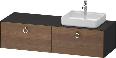 Console vanity unit wall-mounted, WT4890R77587010 Front: American walnut Matt, Solid wood, Corpus: Graphite Satin Matt, Lacquer, Console: Graphite Satin Matt, Lacquer, Interior lighting: Integrated