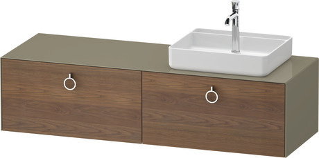 Console vanity unit wall-mounted, WT4890R77H27010 Front: American walnut Matt, Solid wood, Corpus: Stone grey High Gloss, Lacquer, Console: Stone grey High Gloss, Lacquer, Interior lighting: Integrated