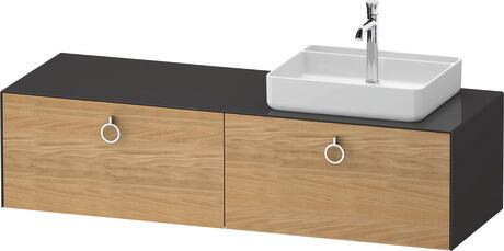 Console vanity unit wall-mounted, WT4890RH5H17010 Front: Natural oak Matt, Solid wood, Corpus: Graphite High Gloss, Lacquer, Console: Graphite High Gloss, Lacquer, Interior lighting: Integrated