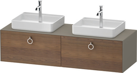 Console vanity unit wall-mounted, WT4891B77927010 Front: American walnut Matt, Solid wood, Corpus: Stone grey Satin Matt, Lacquer, Console: Stone grey Satin Matt, Lacquer, Interior lighting: Integrated