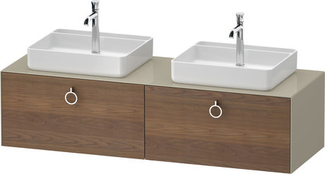 Console vanity unit wall-mounted, WT4891B77H37010 Front: American walnut Matt, Solid wood, Corpus: taupe High Gloss, Lacquer, Console: taupe High Gloss, Lacquer, Interior lighting: Integrated