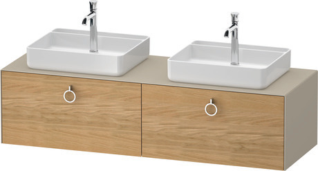 Console vanity unit wall-mounted, WT4891BH5607010 Front: Natural oak Matt, Solid wood, Corpus: taupe Satin Matt, Lacquer, Console: taupe Satin Matt, Lacquer, Interior lighting: Integrated