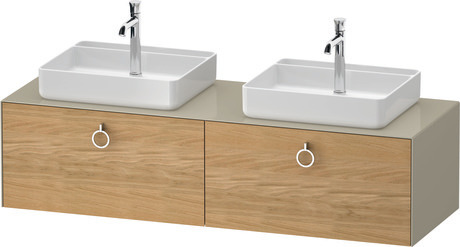 Console vanity unit wall-mounted, WT4891BH5H37010 Front: Natural oak Matt, Solid wood, Corpus: taupe High Gloss, Lacquer, Console: taupe High Gloss, Lacquer, Interior lighting: Integrated