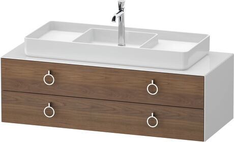 Console vanity unit wall-mounted, WT4992M77857010 Front: American walnut Matt, Solid wood, Corpus: White High Gloss, Lacquer, Console: White High Gloss, Lacquer, Interior lighting: Integrated