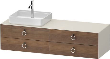 Console vanity unit wall-mounted, WT4995L77397010 Front: American walnut Matt, Solid wood, Corpus: Nordic white Satin Matt, Lacquer, Console: Nordic white Satin Matt, Lacquer, Interior lighting: Integrated