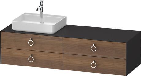 Console vanity unit wall-mounted, WT4995L77587010 Front: American walnut Matt, Solid wood, Corpus: Graphite Satin Matt, Lacquer, Console: Graphite Satin Matt, Lacquer, Interior lighting: Integrated