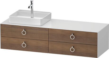 Console vanity unit wall-mounted, WT4995L77857010 Front: American walnut Matt, Solid wood, Corpus: White High Gloss, Lacquer, Console: White High Gloss, Lacquer, Interior lighting: Integrated