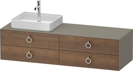 Console vanity unit wall-mounted, WT4995L77927010 Front: American walnut Matt, Solid wood, Corpus: Stone grey Satin Matt, Lacquer, Console: Stone grey Satin Matt, Lacquer, Interior lighting: Integrated