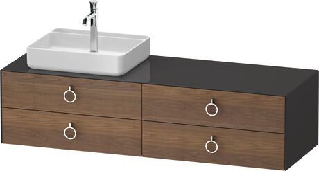 Console vanity unit wall-mounted, WT4995L77H17010 Front: American walnut Matt, Solid wood, Corpus: Graphite High Gloss, Lacquer, Console: Graphite High Gloss, Lacquer, Interior lighting: Integrated