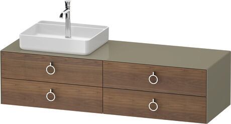 Console vanity unit wall-mounted, WT4995L77H27010 Front: American walnut Matt, Solid wood, Corpus: Stone grey High Gloss, Lacquer, Console: Stone grey High Gloss, Lacquer, Interior lighting: Integrated