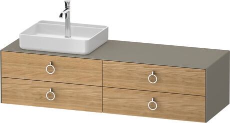 Console vanity unit wall-mounted, WT4995LH5927010 Front: Natural oak Matt, Solid wood, Corpus: Stone grey Satin Matt, Lacquer, Console: Stone grey Satin Matt, Lacquer, Interior lighting: Integrated