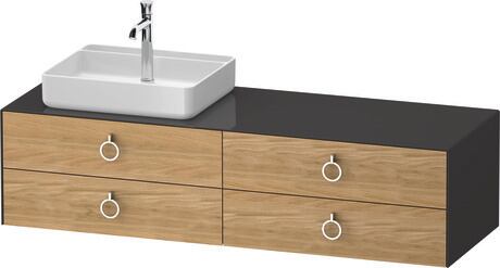 Console vanity unit wall-mounted, WT4995LH5H17010 Front: Natural oak Matt, Solid wood, Corpus: Graphite High Gloss, Lacquer, Console: Graphite High Gloss, Lacquer, Interior lighting: Integrated