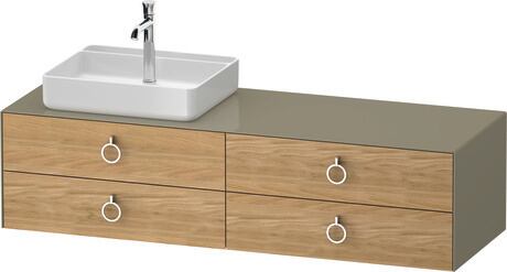 Console vanity unit wall-mounted, WT4995LH5H27010 Front: Natural oak Matt, Solid wood, Corpus: Stone grey High Gloss, Lacquer, Console: Stone grey High Gloss, Lacquer, Interior lighting: Integrated