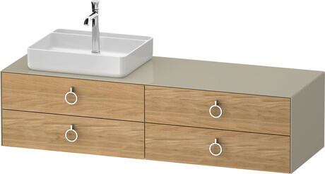 Console vanity unit wall-mounted, WT4995LH5H37010 Front: Natural oak Matt, Solid wood, Corpus: taupe High Gloss, Lacquer, Console: taupe High Gloss, Lacquer, Interior lighting: Integrated