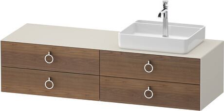 Console vanity unit wall-mounted, WT4995R77397010 Front: American walnut Matt, Solid wood, Corpus: Nordic white Satin Matt, Lacquer, Console: Nordic white Satin Matt, Lacquer, Interior lighting: Integrated