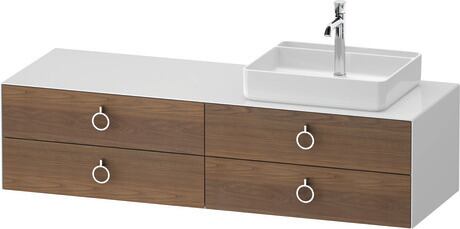 Console vanity unit wall-mounted, WT4995R77857010 Front: American walnut Matt, Solid wood, Corpus: White High Gloss, Lacquer, Console: White High Gloss, Lacquer, Interior lighting: Integrated