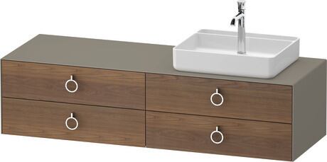 Console vanity unit wall-mounted, WT4995R77927010 Front: American walnut Matt, Solid wood, Corpus: Stone grey Satin Matt, Lacquer, Console: Stone grey Satin Matt, Lacquer, Interior lighting: Integrated