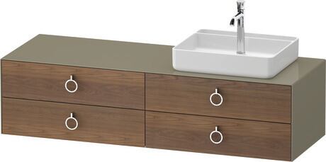 Console vanity unit wall-mounted, WT4995R77H27010 Front: American walnut Matt, Solid wood, Corpus: Stone grey High Gloss, Lacquer, Console: Stone grey High Gloss, Lacquer, Interior lighting: Integrated