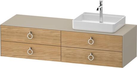 Console vanity unit wall-mounted, WT4995RH5607010 Front: Natural oak Matt, Solid wood, Corpus: taupe Satin Matt, Lacquer, Console: taupe Satin Matt, Lacquer, Interior lighting: Integrated