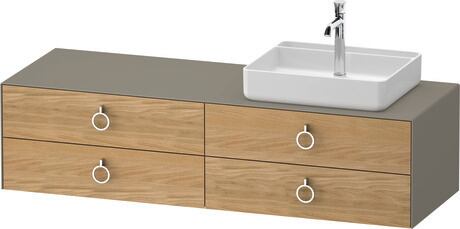 Console vanity unit wall-mounted, WT4995RH5927010 Front: Natural oak Matt, Solid wood, Corpus: Stone grey Satin Matt, Lacquer, Console: Stone grey Satin Matt, Lacquer, Interior lighting: Integrated