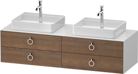 Console vanity unit wall-mounted, WT4996B77857010 Front: American walnut Matt, Solid wood, Corpus: White High Gloss, Lacquer, Console: White High Gloss, Lacquer, Interior lighting: Integrated