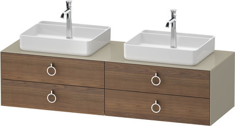 Console vanity unit wall-mounted, WT4996B77H37010 Front: American walnut Matt, Solid wood, Corpus: taupe High Gloss, Lacquer, Console: taupe High Gloss, Lacquer, Interior lighting: Integrated