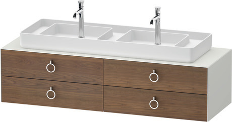 Console vanity unit wall-mounted, WT4997077360010 Front: American walnut Matt, Solid wood, Corpus: White Satin Matt, Lacquer, Console: White Satin Matt, Lacquer, Interior lighting: Integrated