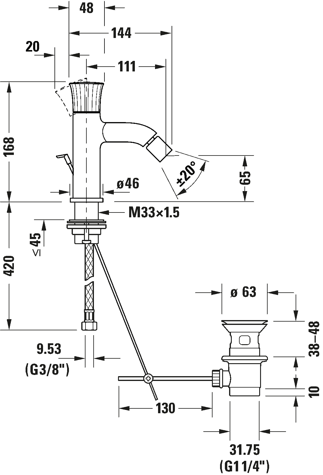 Single lever bidet mixer, WT2400001