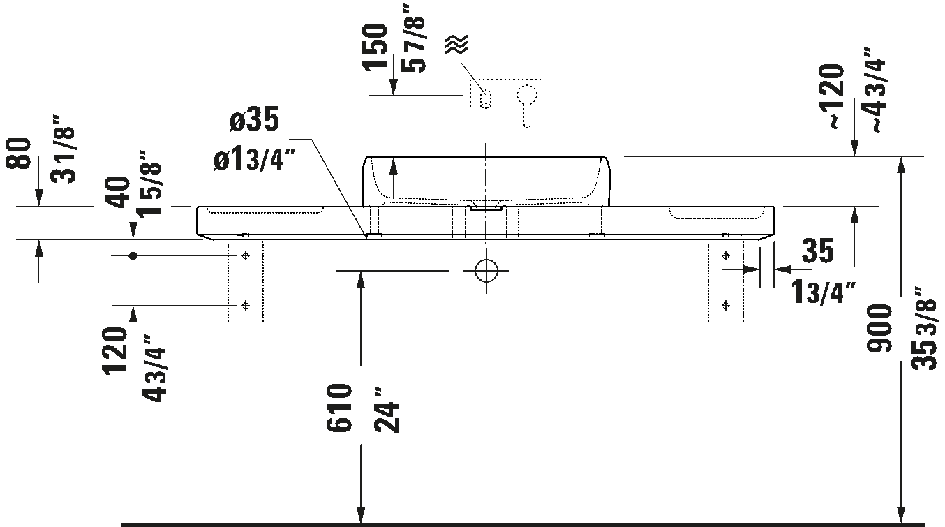 Washbasin with console and console support, D48007