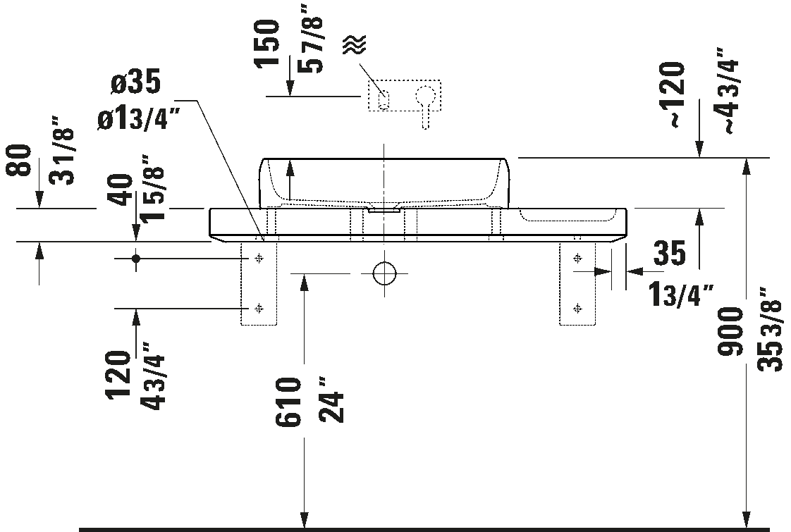 Washbasin with console and console support, D48005