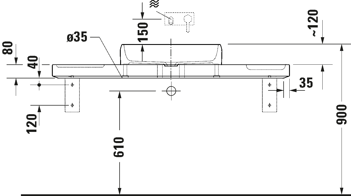 Washbasin with console and console support, D48008