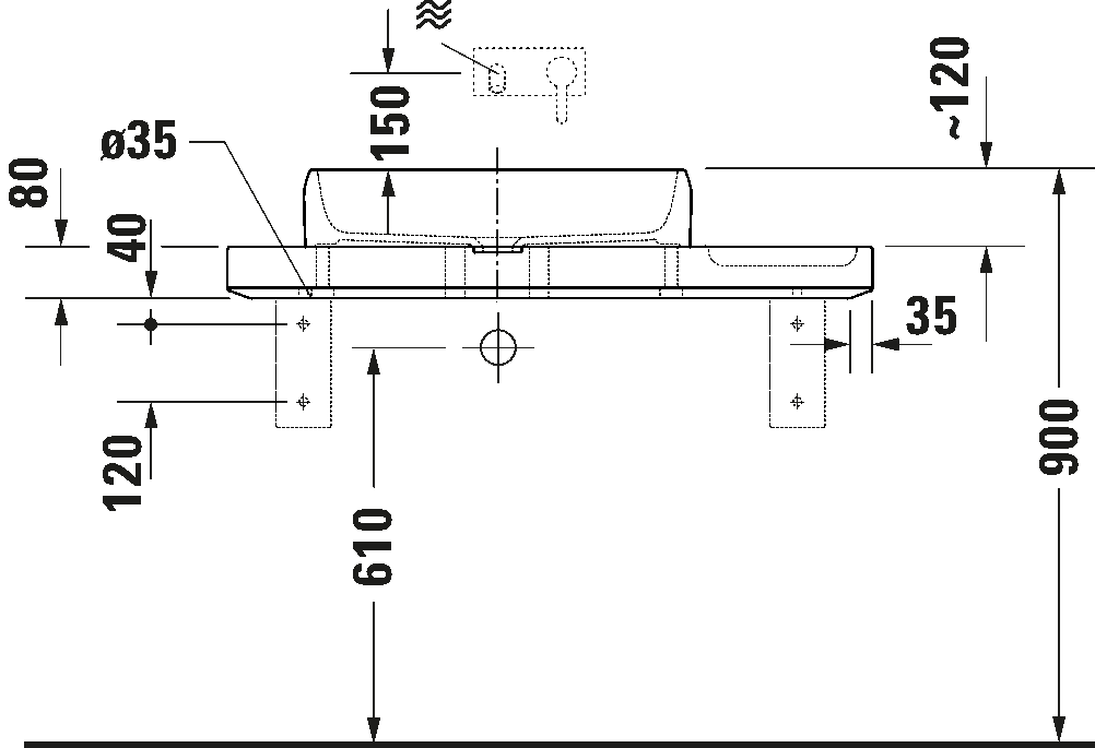 Washbasin with console and console support, D48005