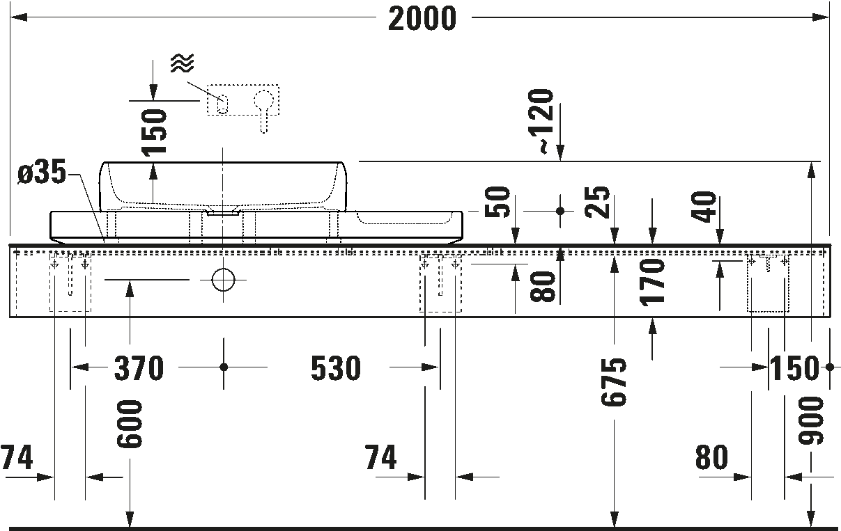 Washbasin with console, D48002